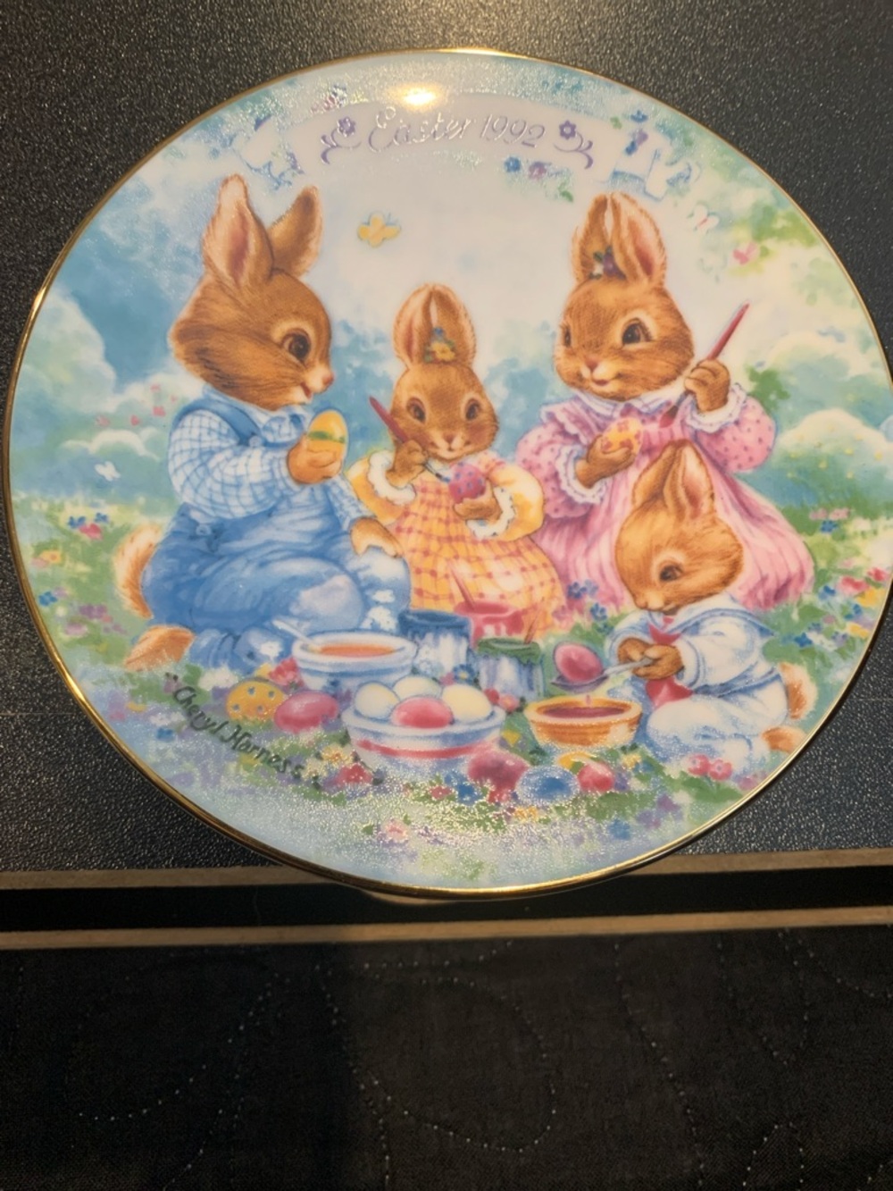 Vintage 1992  Easter Avon Porcelain Plate with Backstamp and 22k Gold Trim